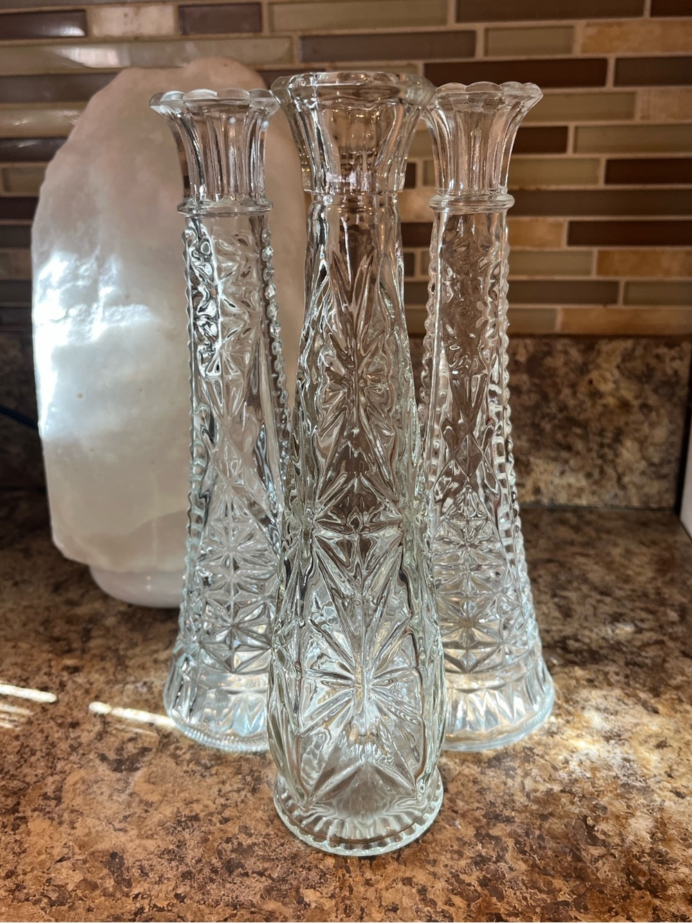 Vintage Clear Glass 9” Bud Vases Set of 3 - Picture 3 of 12